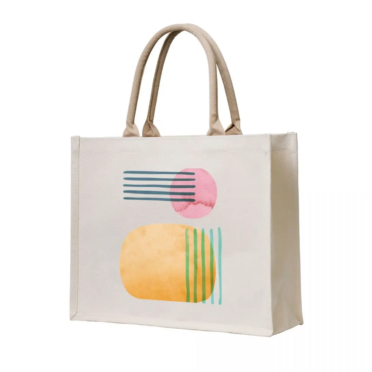 

The Beach Abstract Geometric Overlap Colorful Oval Shapes Watercolor Painting, Print, Reusable Facemask, Washable Face Tote Bag
