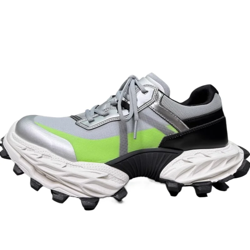 Europe/American Leisure Brand Daddy Shoes for Men's Cowhide and Fabric Thick Platform Height Increasing Fashionable Sports Shoes