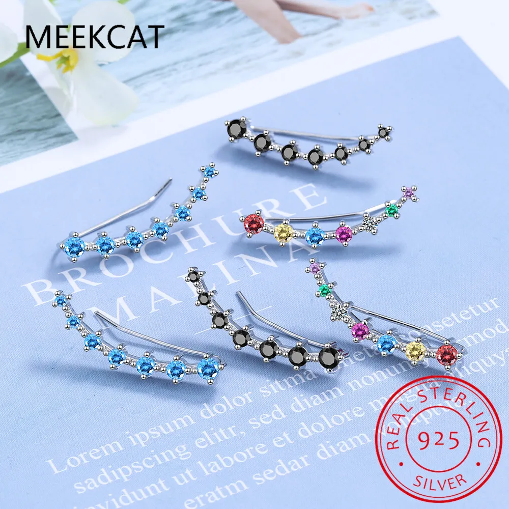 925 Sterling Silver Ear Clip Earrings For Women Delicate Cartilage Earrings Black CZ Ear Climber Earrings Minimal Jewelry