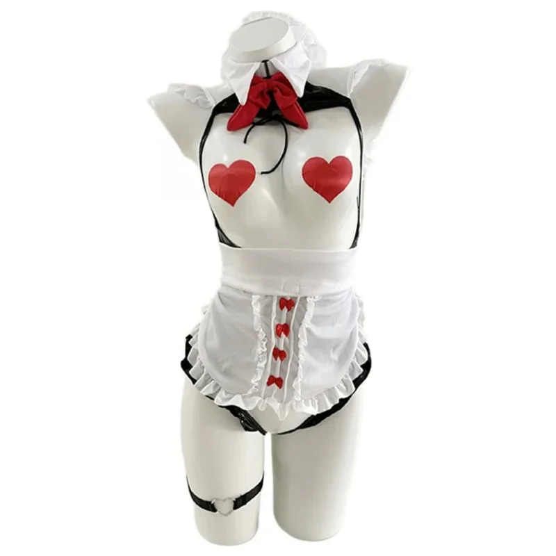 Anime feminino cozinheiro empregada uniforme cosplay trajes feminino couro do plutônio bodysuit avental sexy roupa interior role play roupas de festa lingerie