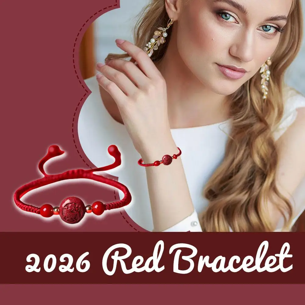 

Браслет из красной веревки с вермилией, песком, лошадью, браслет с китайским зодиаком, натуральные красные драгоценные камни, браслеты-подвески, регулируемые ювелирные изделия из бисера