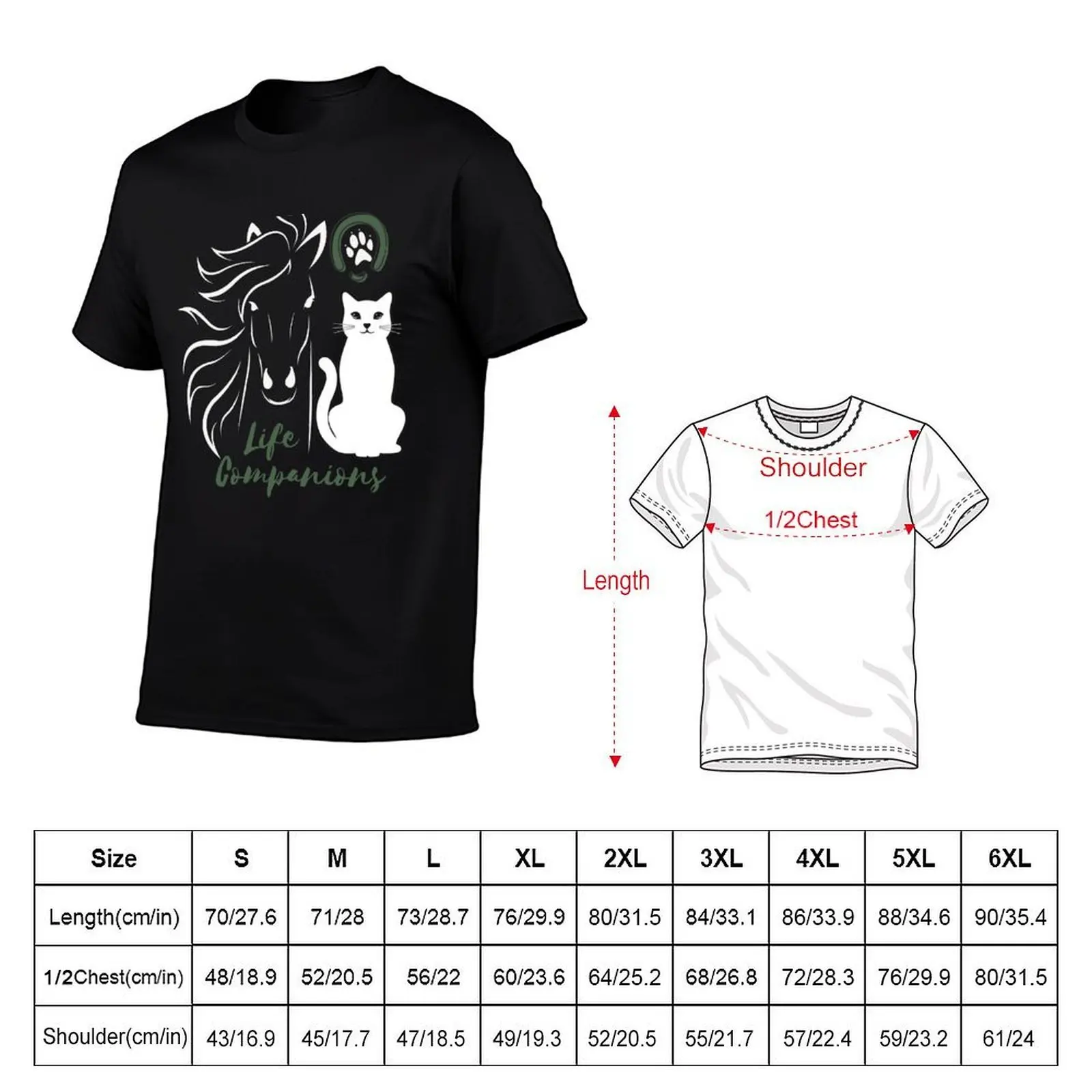 Life Companions, Cat and Horse T-Shirt essential t shirt cotton graphic tees mens vintage t shirts