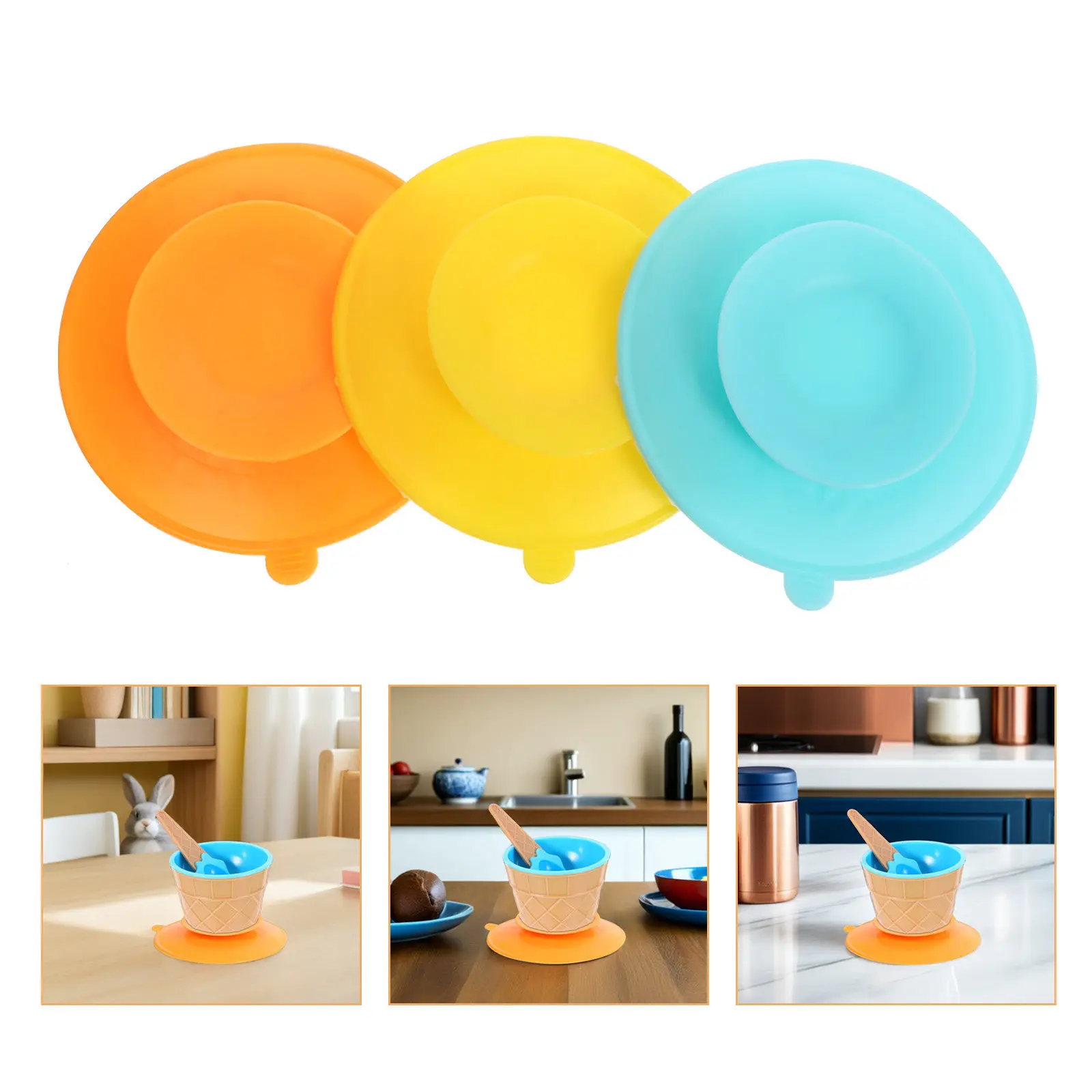 

6Pcs Silicone Baby Tableware Mat Non-Slip Double-Sided Suction Cups Plate Sucker Pads Tableware Holder Plate Suckers