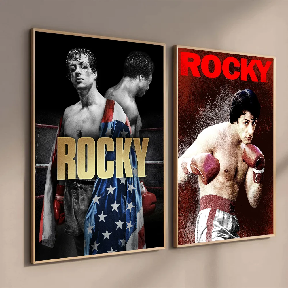 Rocky Balboa Boxing Fitness Poster Self-adhesive Art Waterproof Paper Sticker Coffee House Bar Room Wall Decor