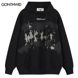 Men Hoodie Grunge Shadow Graphic Print Oversized Hooded Sweatshirt 2024 Hip Hop Harajuku Loose Punk Gothic Pullover Hoodies Tops