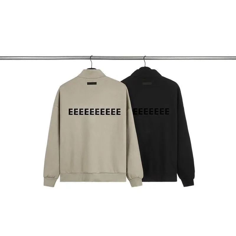 Classic Brand Mens Stand Up Sweatshirt Luxury Design Front and Back Flocking Letter LOGO Sweater High Street Loose Couple Hoodie