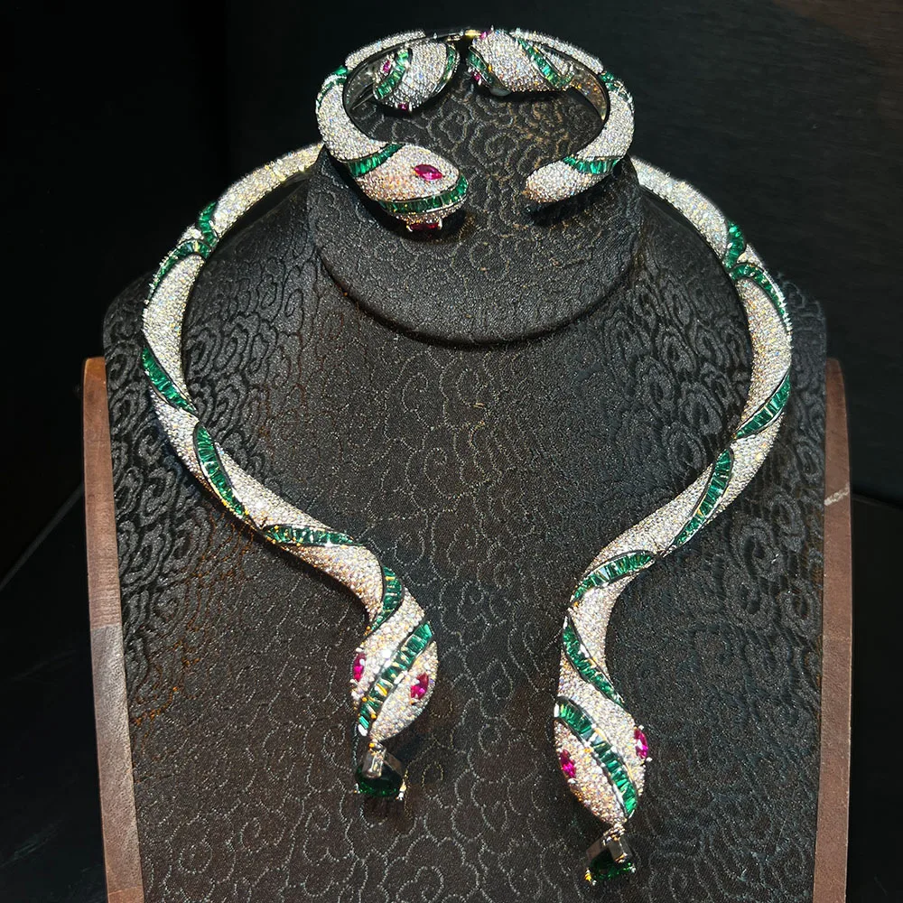 jewelry Set Snake style zircon Necklace bracelet earrings party women’s Vintage red green blue