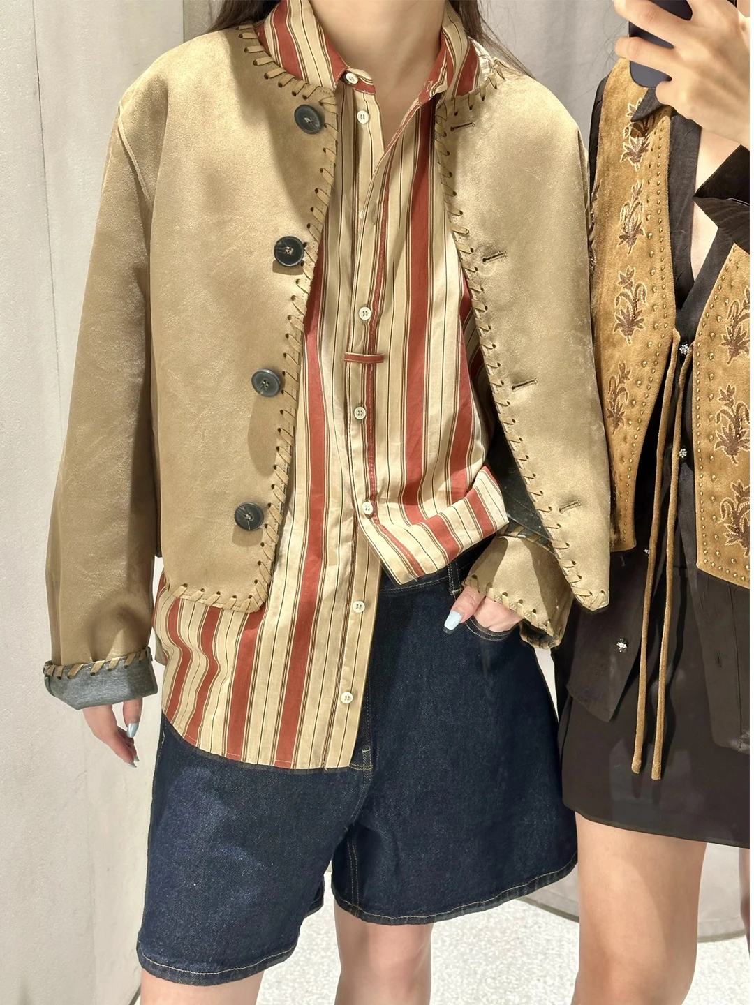 Dames ort Suede Jaet American Sle gebreide bruine zeemeermin ort jas winddichte rechte snit lange Sve ronde Ne Top