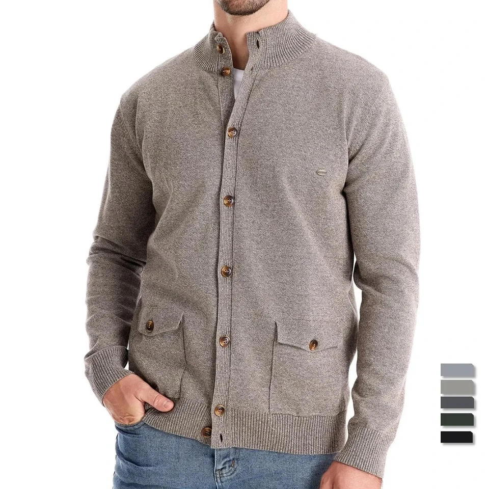 

Euro-american Solid Color Casual Single-breasted Sweater with Pockets, Men's Autumn and Winter Fashion Cardigan Sweater