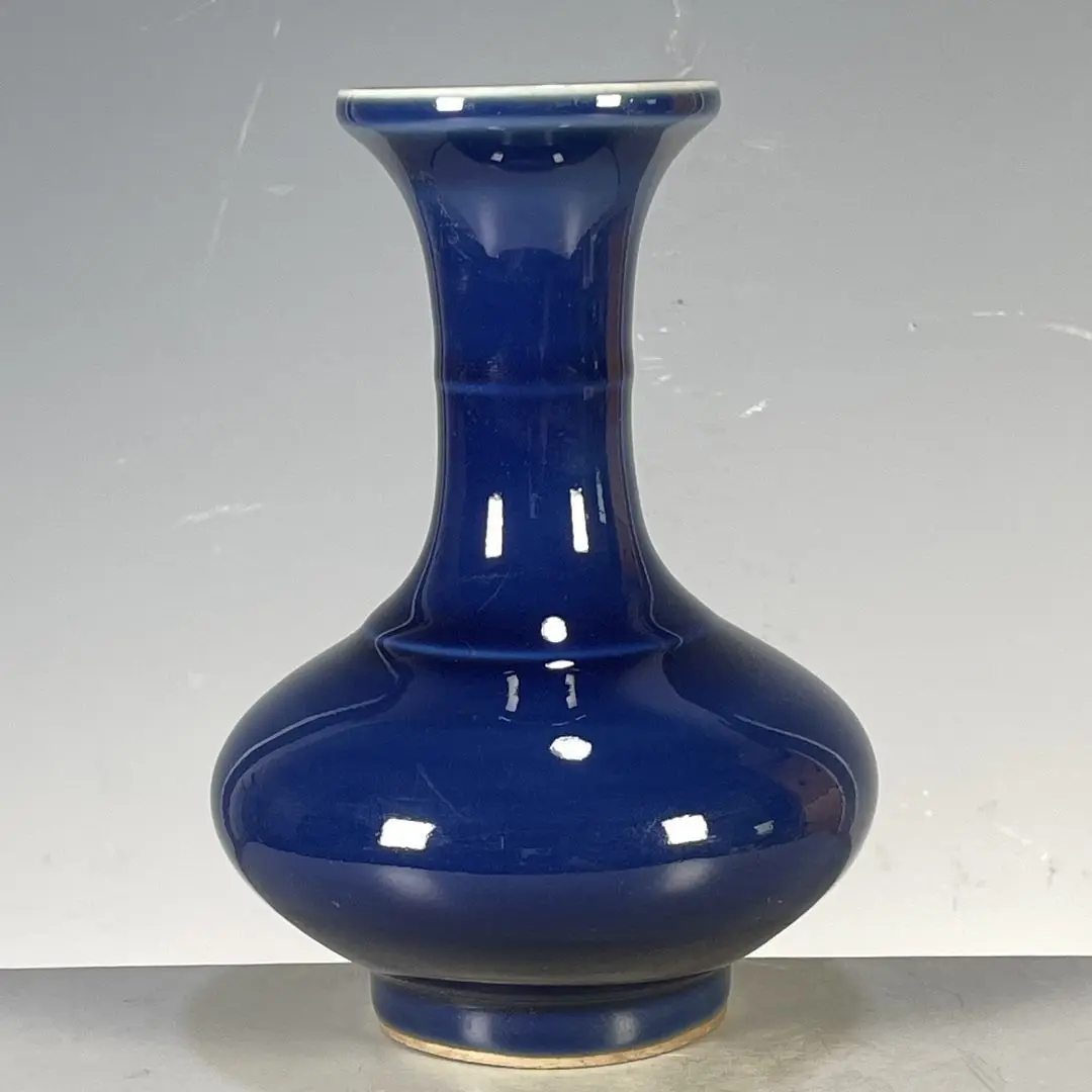 Old Porcelain Shangping Reward Vase,Full Sacrificial Ji Blue Monochrome Glaze with Distinct Antique Aging Traits