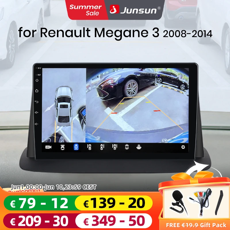 Junsun Qualcomm 8-Core 360 °   Autoradio avec caméra en option, CarPlay, Android Auto pour Renault Megane 3 Fluence Samsung SM3 2008-2014, systèmes 2 DIN, stéréo GPS, SWC, Bluetooth, FM, RDS, DSP,