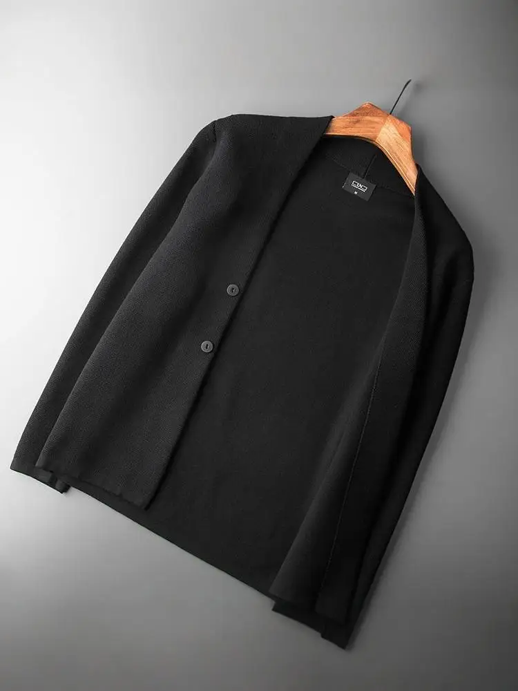 Busin Casual Men's Open Cardigan Knitted Sweater Outerwear Spring Autumn Trendy Long Sve V-Ne Cotton Nylon Blend