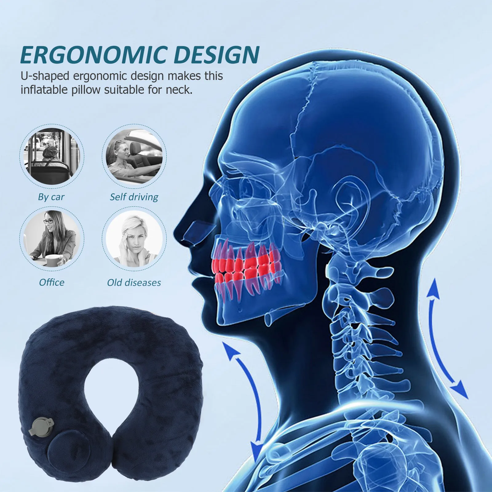 

Inflatable Neck U shaped Neck Cervical Pillow Ergonomic Travel Camping Pillows Fast Inflate Deflate Portable Cover