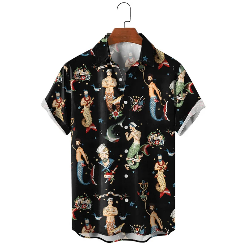 Summer Harajuku 3D Sexy Mermaids Print Shirts Hentai Patterns Graphic Short Men Fashion Funny Cool Clothes Blouses