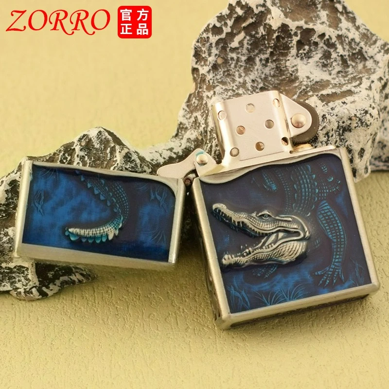 Zorro Kerosen Lighter ZK28 Crocodile White Steel Inner Tank Windproof Retro Creative Men's Trendy Fire Machine Wholesale