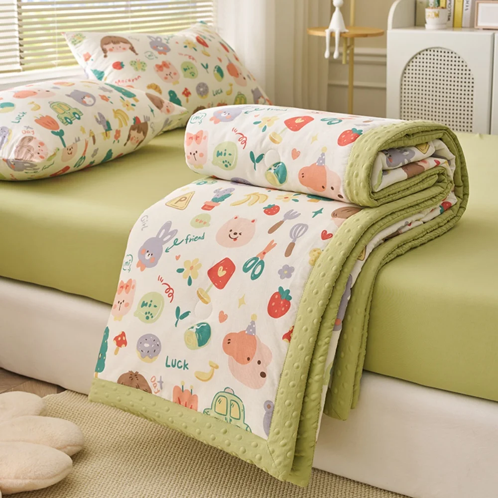

Cartoon Printing Bean Fiber Pure Cotton Summer Quilt Air Conditioner Children's Thin Quilt for Student Breathable Home Textiles