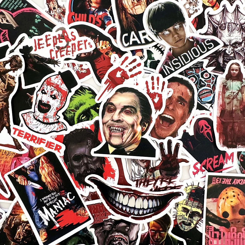 50 szt. Naklejek na Halloween z motywami horroru, graffiti, wodoodporne, na deskorolkę, walizkę podróżną, telefon, laptop, bagaż
