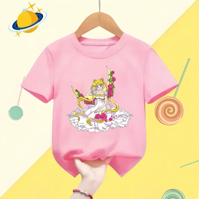 Cartoon anime Sailor Moon kids t-shirt Harajuku Kawaii cute girl manica corta manga camicia casual baby top shirt