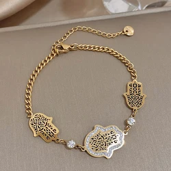 DODOHAO Vintage Turkish Hand of Fatima Stainless Steel Charm Bracelet for Women Statement Gold Color Bracelets Fashion Jewelry