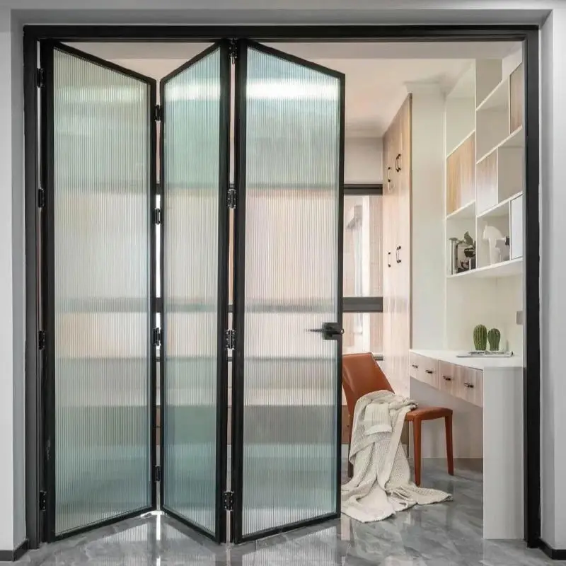 Bedroom Fashion Narrow Aluminum Frame Glass Folding Door Noise Reduction Manual Fold Up Door High Quality Accordion Folding Door