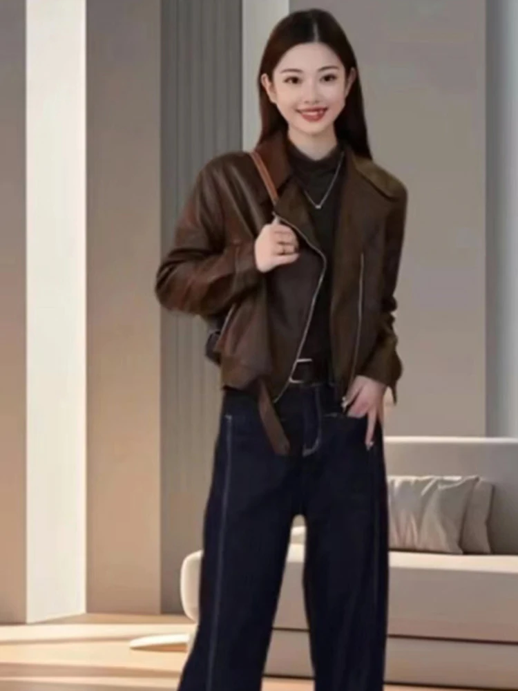 Giacca da Moto alla Moda da Donna, Cappotto in Pelle Casual Versatile, Nuovo Stile Autunno Inverno, Super Elegante per il Pendolarismo, Antivento e Comodo