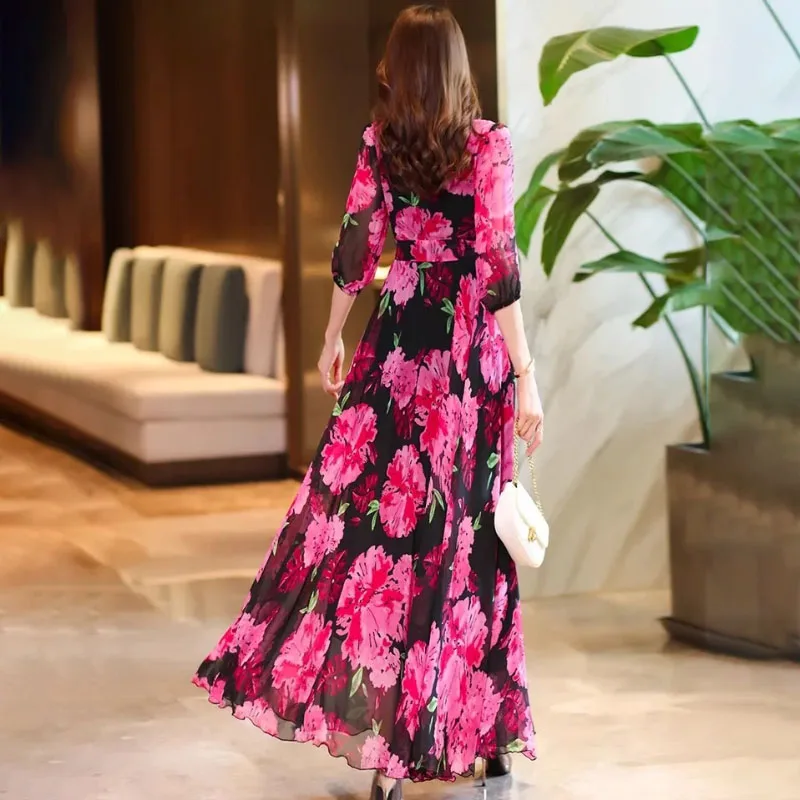 2024 New Spring Summer Half Sleeve Y2k Chiffon Dress Women\'s Fashion Slim Oversize 4XL Travel Holiday Long Beach dresses