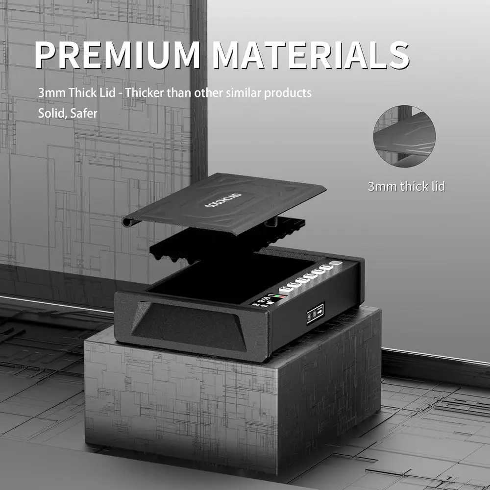 Fingerprint Access Biometric Pistol Safe with LCD Display for Temperature, Humidity, and Time Monitoring, 3-Method Unlock for Tw