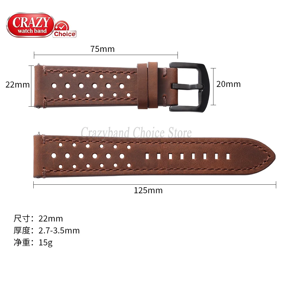 18mm19mm20mm21mm22mm24mm Schnellverschluss-Uhrenarmband aus porösem Leder, handgefertigte Rindsleder-Armbänder, Vintage Braun, universell für Damen und Herren. – Detail 2