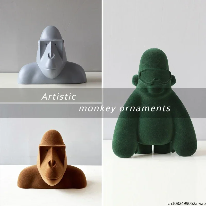 

Internet Celebrity David Ape Flocked Beast Sculpture, Ape Model House Hall Living Room Floor-standing Ornaments, Home Furniture
