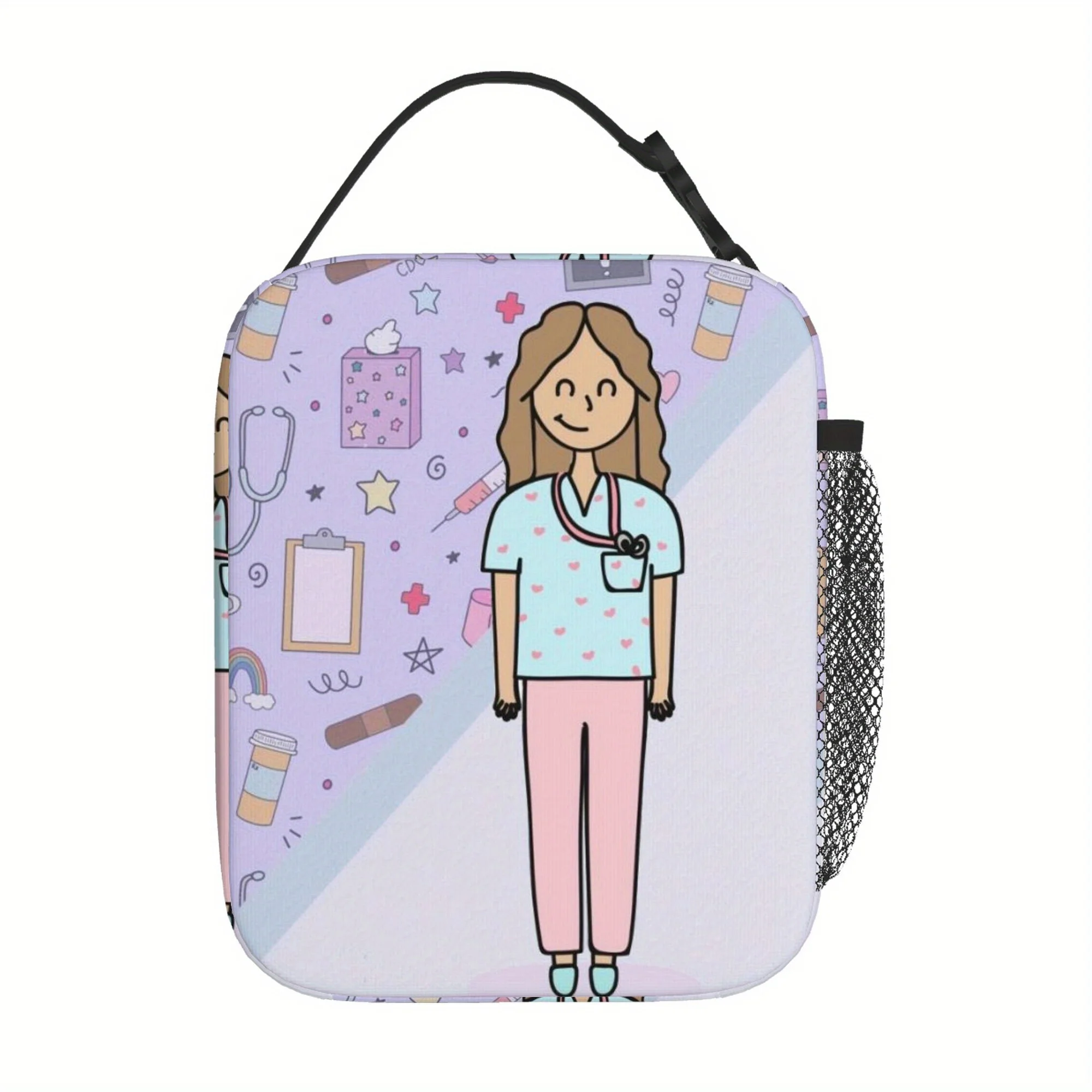 Cute Purple Doctor Nurse Dressed in A Soft-Colored Uniform Featuring Medical Printed Thermal Bag  Lunch Bag for Kids Back School