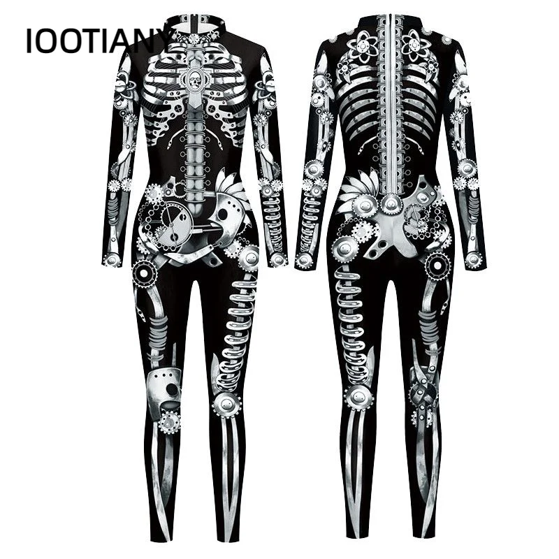 

Iootiany Halloween Skeleton Skull Mechanical Gear 3d Printing Sexy Bodysuit Women Cosplay New Party Punk Steampunk Bodysuit 2025