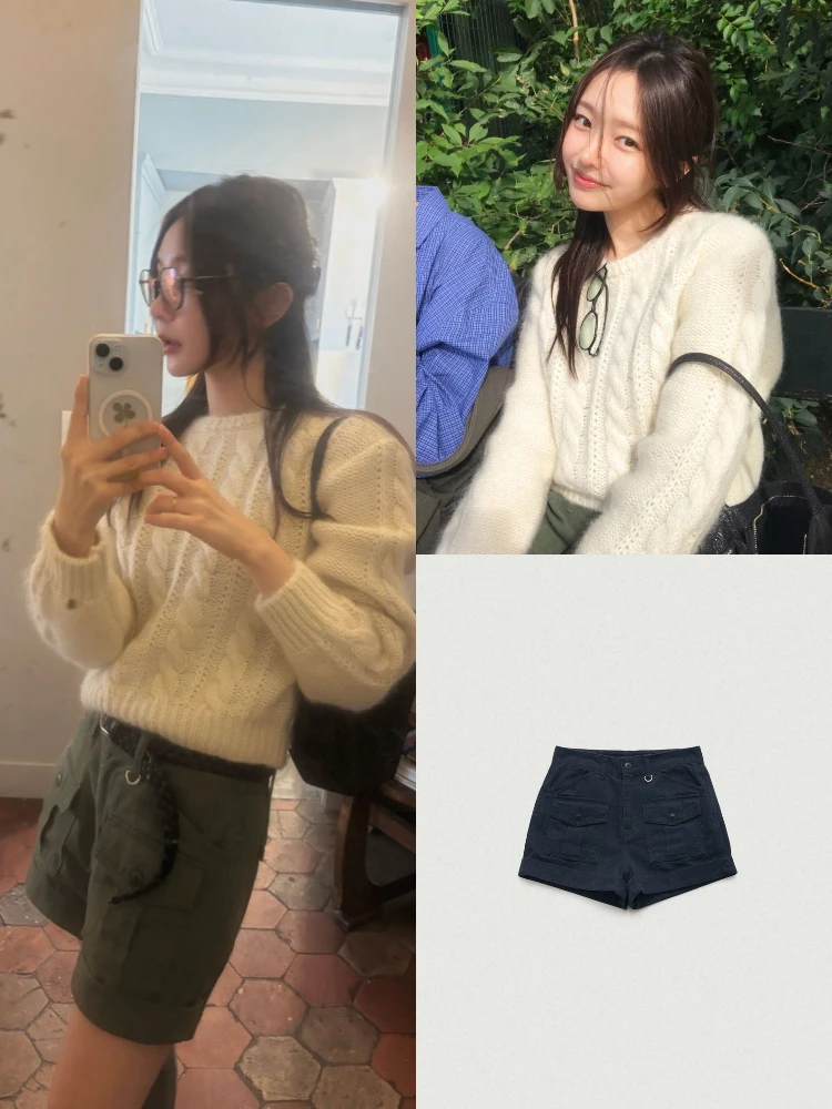 

Sweet Soft round Ne Long Sve Knitted Sweater High Waist ort Pants Women Casual Sle Loose Fit Woolen Knitted Top