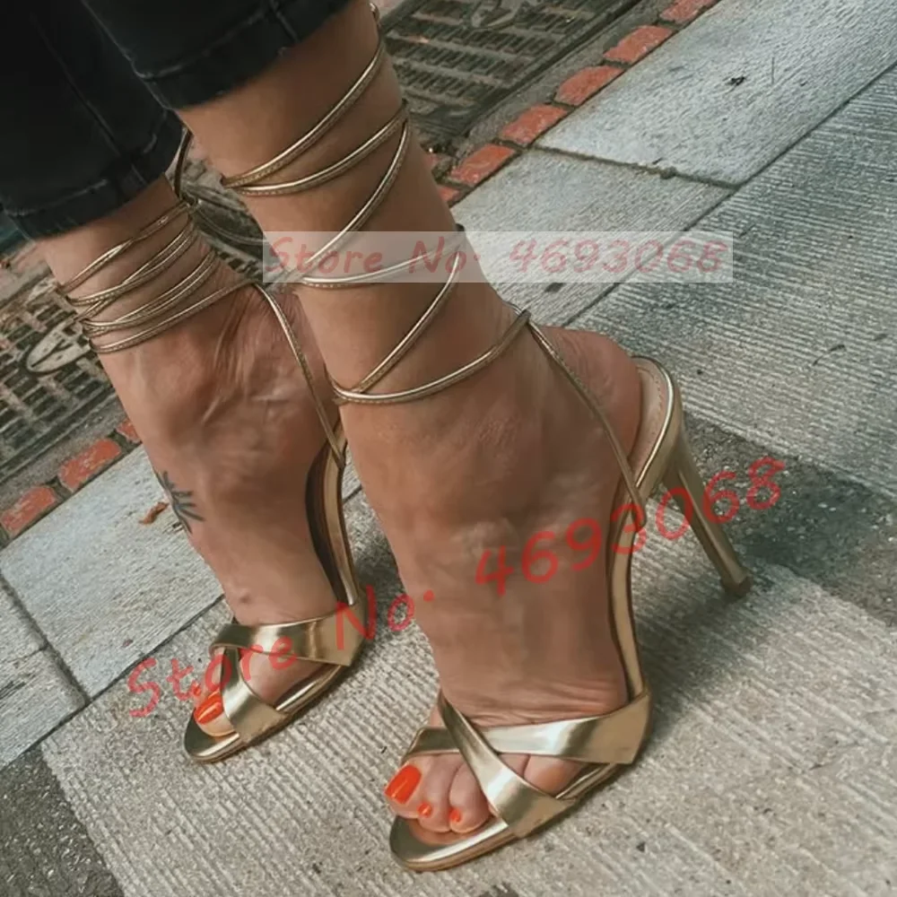 

Pink Metallic Cross Strap Sandals Women Elegant Toe Strap Thin High Heels Summer Ladies Front Rear Strap Newest Open Toe Shoes