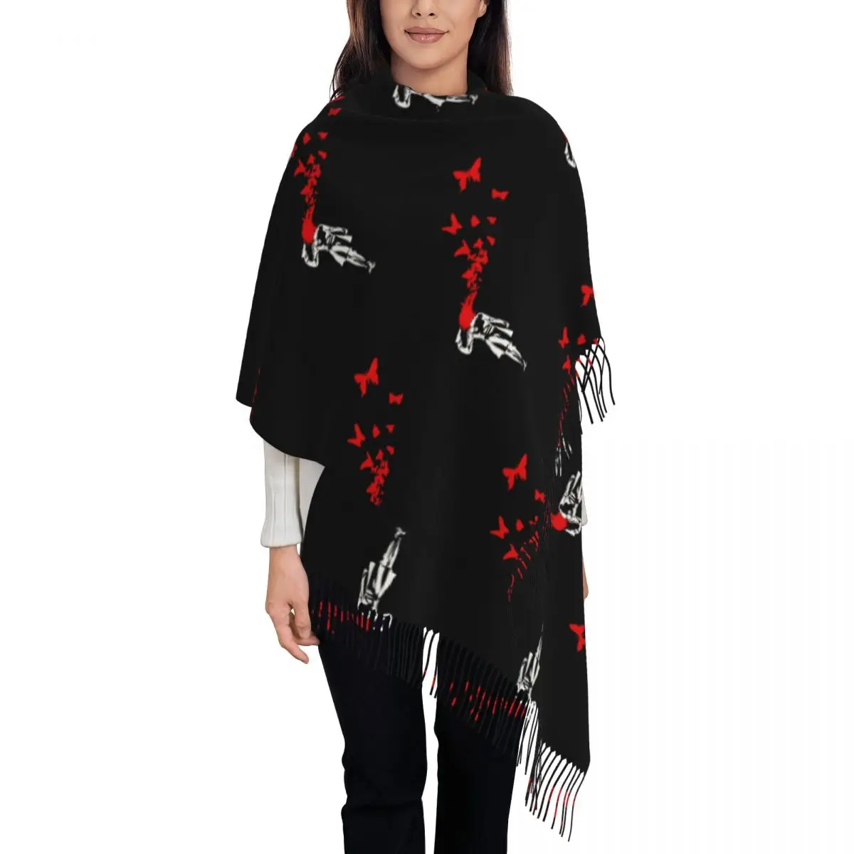 

Womens Scarf with Tassel Banksy Butterfly Shooting Long Winter Warm Shawl and Wrap Graffiti Paint Daily Wear Pashmina Scarves