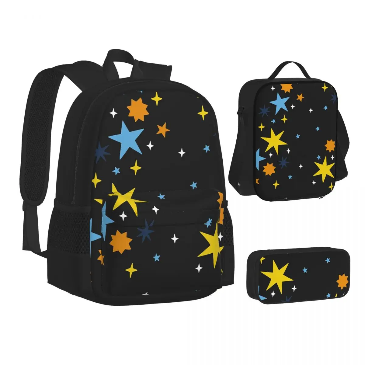 Subtle Aroace Pride Stars (orange And Blue Flag) Backpacks Bookbag School Bags Kids Rucksack Lunch Bag Pen Bag Three-Piece Set