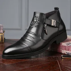 Botines de cuero de alta calidad para hombre, botas de vestir de talla grande 48, zapatos informales de negocios con punta estrecha, Chelsea, otoño