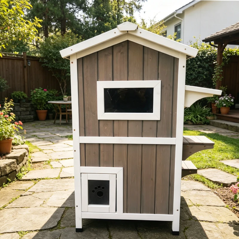 Wooden Outdoor Waterproof Cat House Villa Wholesale Large Space Pet Bed With Cat Playground Cheap Hot Sale Pet House