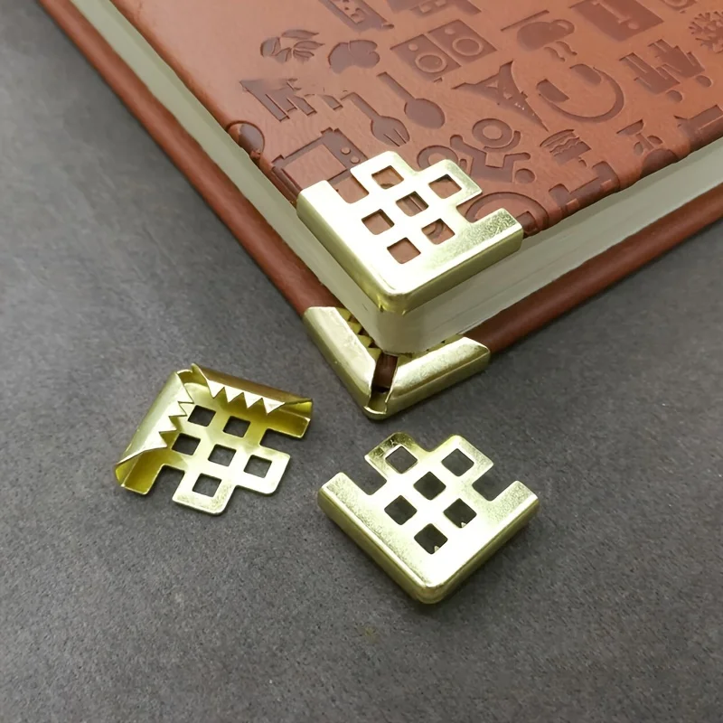 30pcs Vintage Golden & Bronze Metal Book Corner Protectors - Elegant Grid Design for Books, Albums & Notebooks