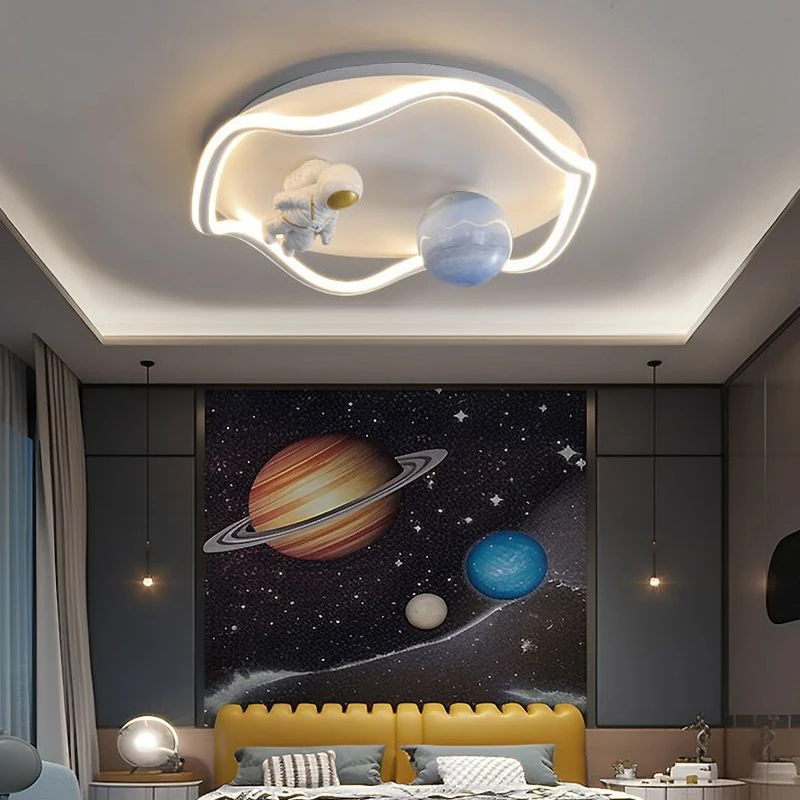 Modern Astronaut Led Ceiling Lamps For Children's Room Bedroom Study Baby Cartoon Moon Planet Chandelier Kids Room Ceiling Light