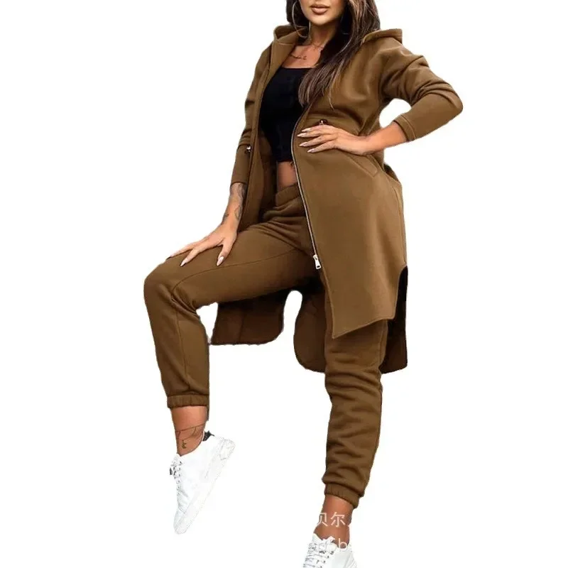 2024 Autumn Winter New Women\'s Hooded Jacket Trousers Suit Casual Everyday Joker Two-Piece Set