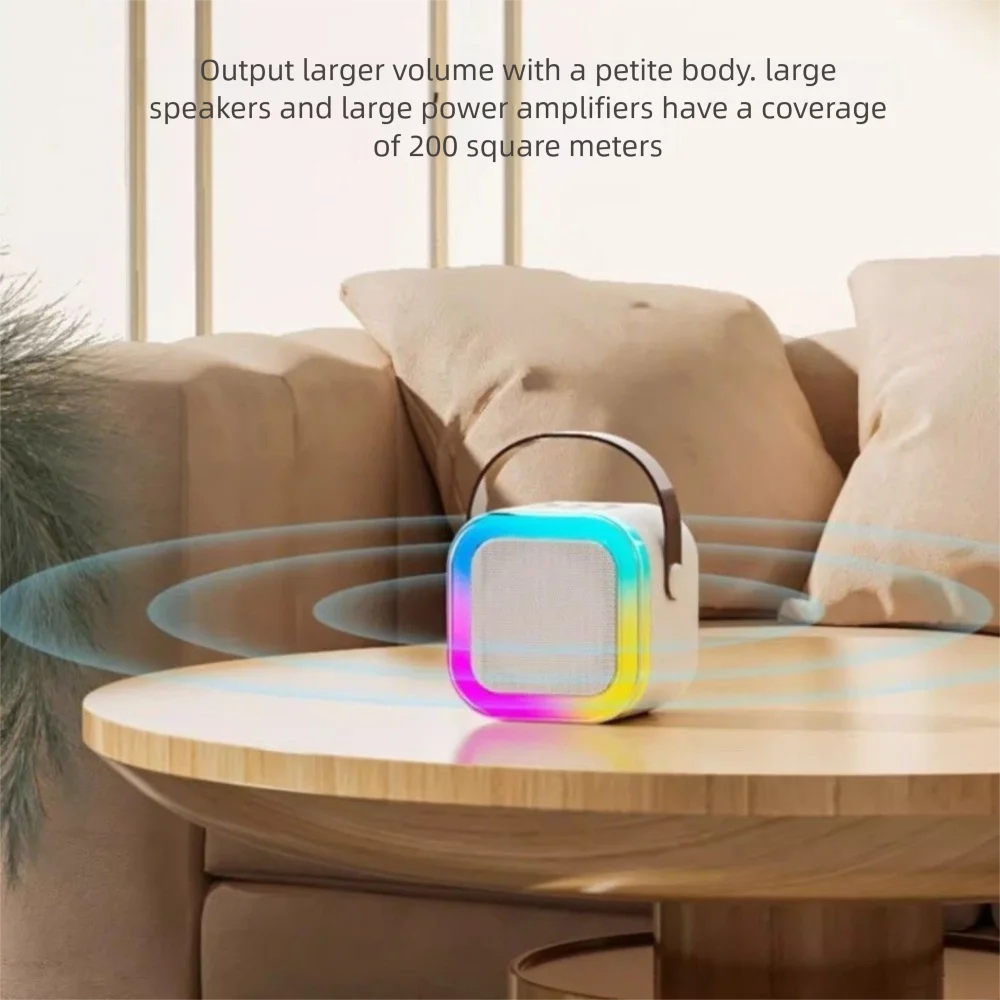 Bluetooth Audio Mini Karaoke Machine with 1/2 Wireless Microphones USB Rechargable Portable Bluetooth Speaker Fun Toys K12