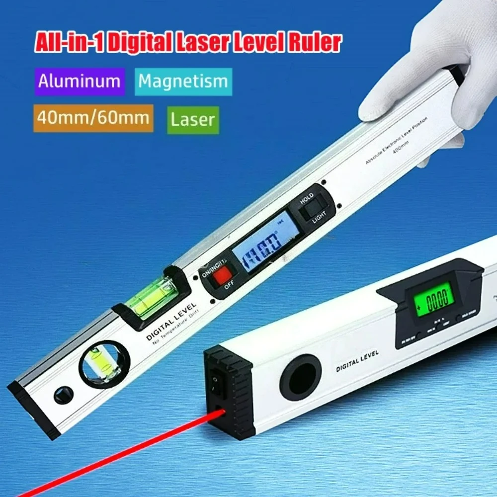 40cm/60cm/80cm Electronic Digital Display Level Ruler Aluminum Alloy Angle Inclinometer Laser Infrared Magnetic Level Ruler