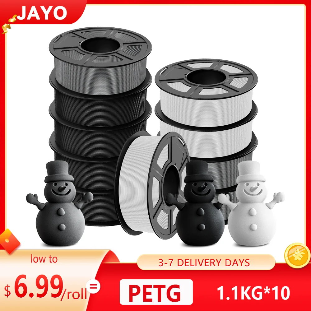 JAYO 10 Rolls 3D PETG/PETG Transparent Filament 1.75mm  Filament For FDM 3D Printer PETG Neatly Wound 3D Printing Material