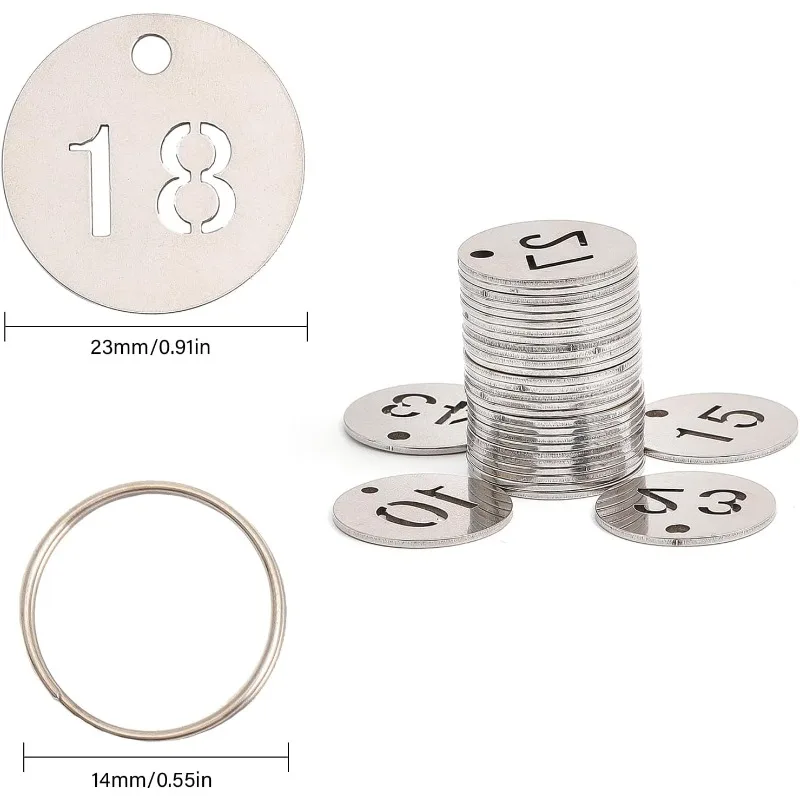 50Pcs Number Tags Stainless Steel Metal Round Numbered Tags ID Number Tags Identification Hang Label Tags with 50 Pcs Key Rings