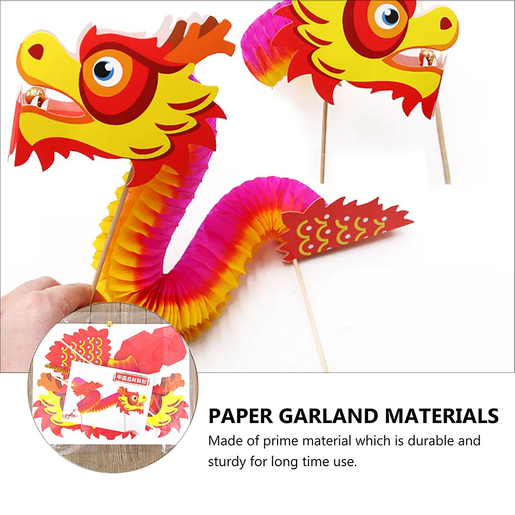 

5 Sets Paper Dragon Materials Kit Sturdy DIY Props for Children Party Supplies Creative Handmade Paper Garland Sets
