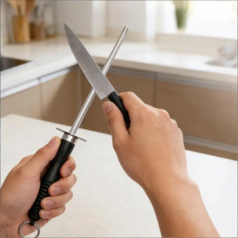 Stainless Steel Knife Sharpening Rod With Non Slip Handle And Efficient Sharpening Perfect For Home Kitchen Cooking Professional