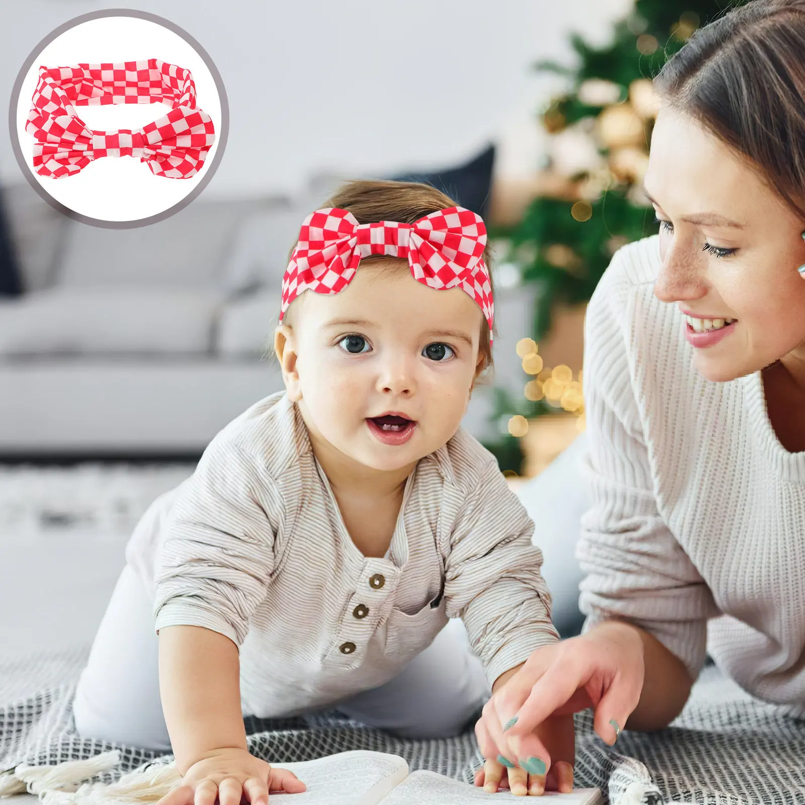 

3Pcs Baby Headbands Checkered Red White Elastic Bow Infant Hair Accessories Newborn Toddler Daily Wear Birthday Hair Bands