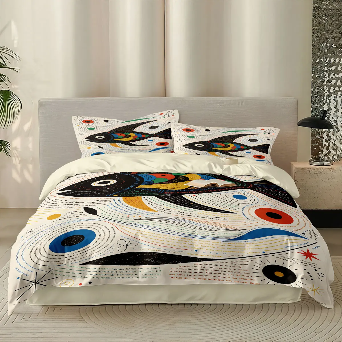 

3pcs Cartoon Fish Print Coreless Down Duvet Cover Set, Multi Size Bedroom/Dormitory Bedding Decoration, Machine Washable