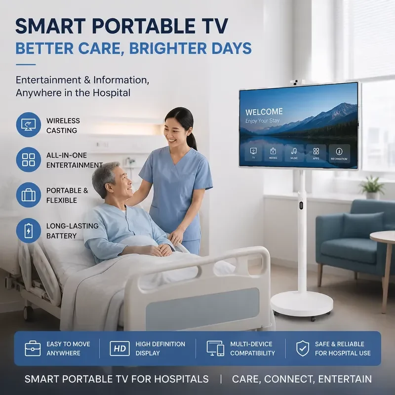 BOLRZO 32-Inch Battery-powered Removable and Rotatable Smart Touchscreen Display TV for Commercial Use in Hospitals And