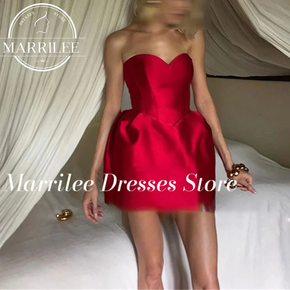 Marrilee Customized Sweetheart Strapless A-Line Short Evening Dresses Charming Sleeveless Above Knee Pleated Prom Party Gown